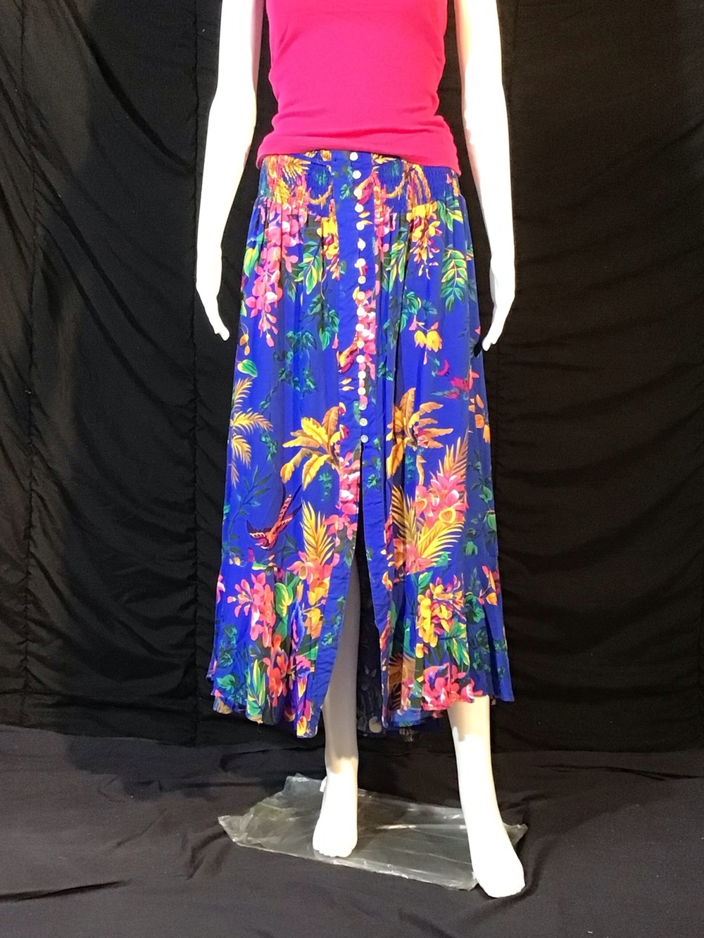 Cynthia Rowley Floral Maxi Skirt Blue Tropical Print Smocked Waist